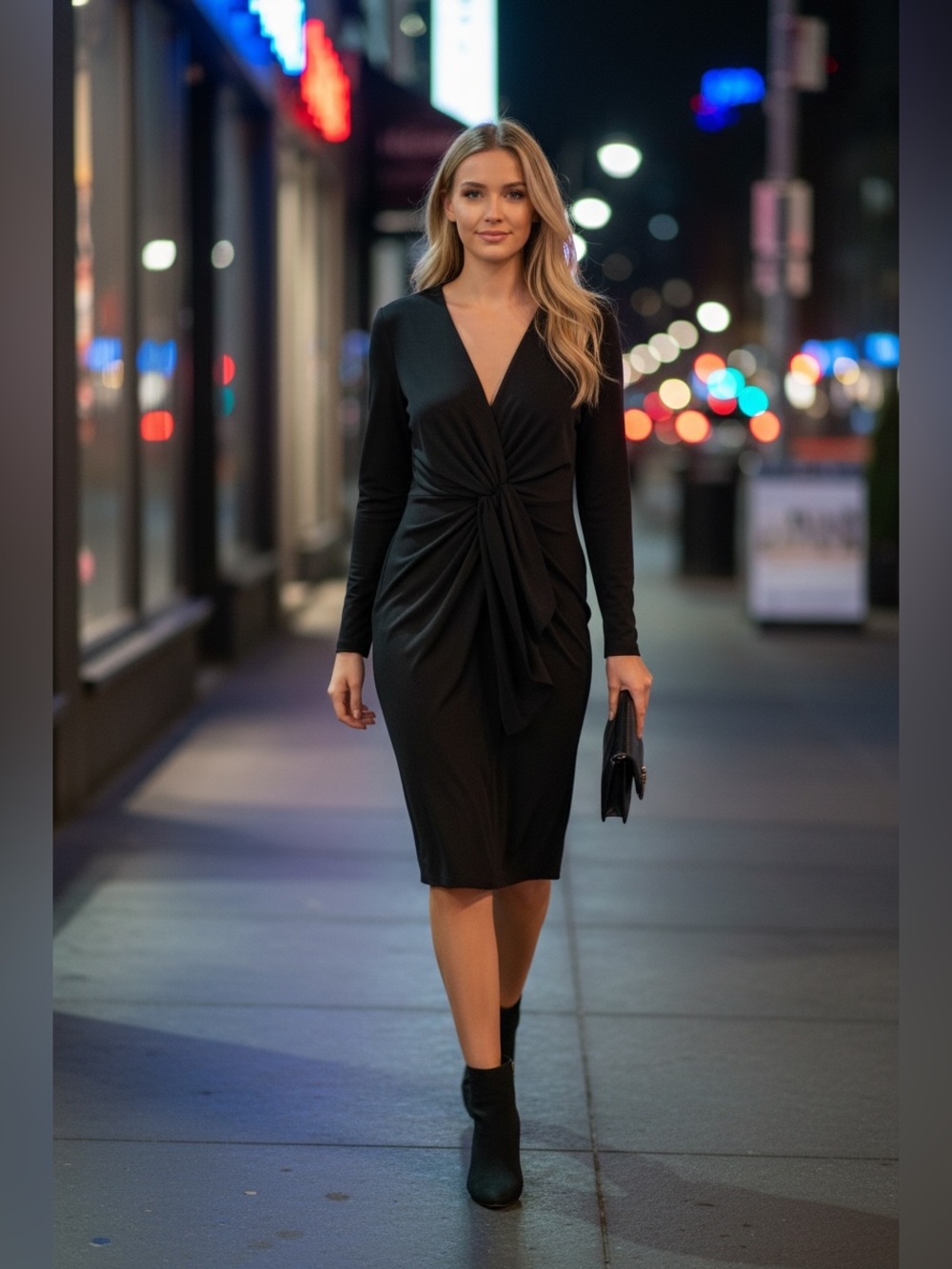 Women’s Gianni bini Black Long-Sleeve Tie-Front Dress